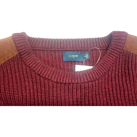 J Crew Sweater Mens CL Burgandy Red Classic Suede Shoulder Patch Ribbed Crew - Picture 4 of 11